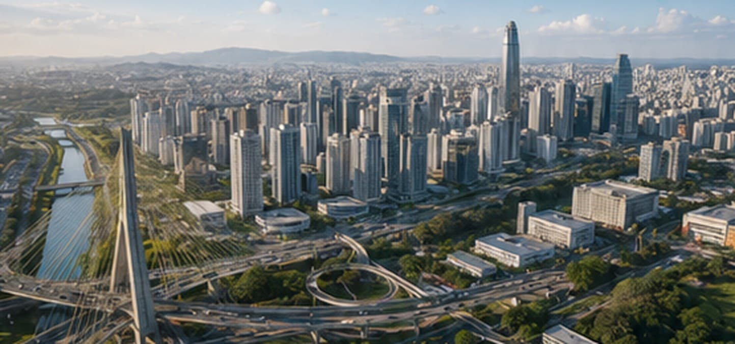 Vista aérea de São Paulo com a ponte estaiada