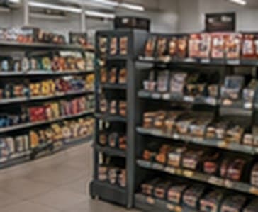 Produtos expostos na gôndola do varejo