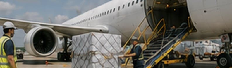 Carregamento de carga aérea em aeronave cargueira